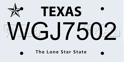 WGJ7502 Texas License Plate