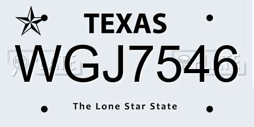 WGJ7546 Texas License Plate