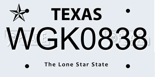WGK0838 Texas License Plate