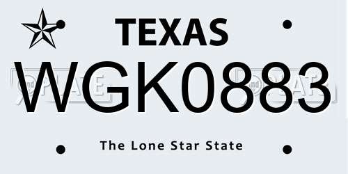WGK0883 Texas License Plate