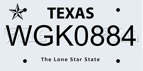 WGK0884 Texas License Plate