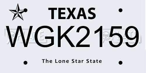 WGK2159 Texas License Plate