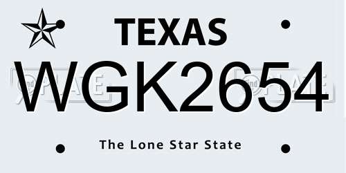 WGK2654 Texas License Plate