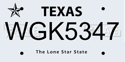 WGK5347 Texas License Plate