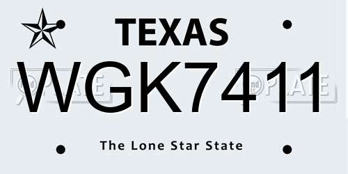 WGK7411 Texas License Plate