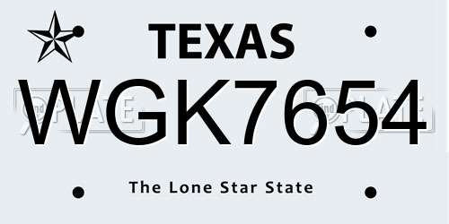 WGK7654 Texas License Plate