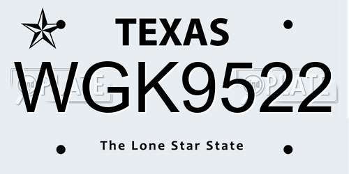 WGK9522 Texas License Plate