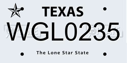 WGL0235 Texas License Plate