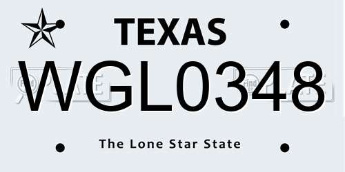 WGL0348 Texas License Plate