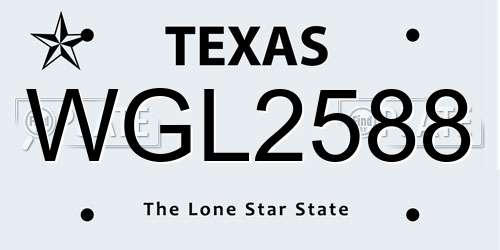 WGL2588 Texas License Plate