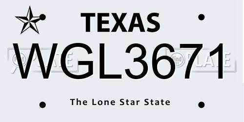 WGL3671 Texas License Plate