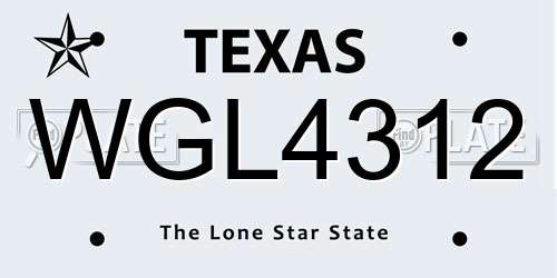 WGL4312 Texas License Plate