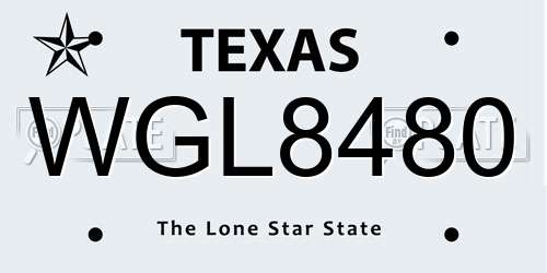 WGL8480 Texas License Plate