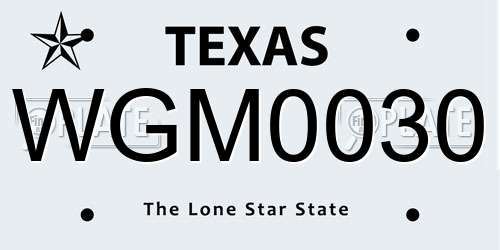 WGM0030 Texas License Plate