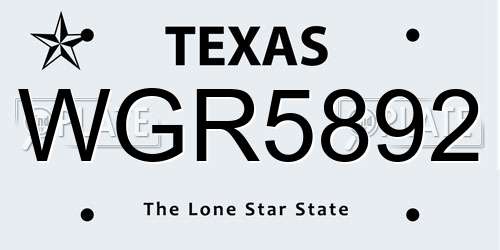 WGR5892 Texas License Plate