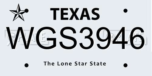WGS3946 Texas License Plate