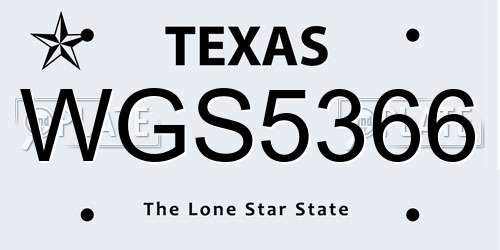 WGS5366 Texas License Plate