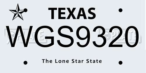 WGS9320 Texas License Plate