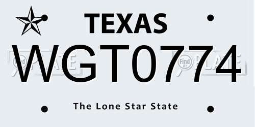 WGT0774 Texas License Plate