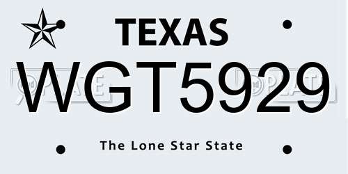 WGT5929 Texas License Plate