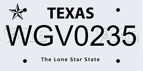 WGV0235 Texas License Plate