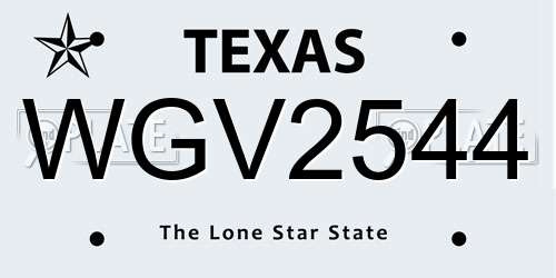 WGV2544 Texas License Plate