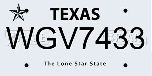 WGV7433 Texas License Plate