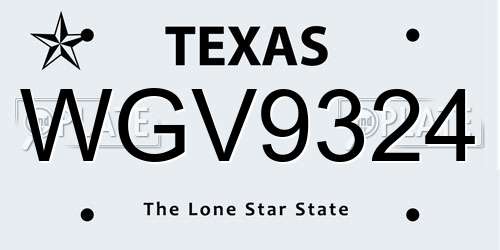 WGV9324 Texas License Plate