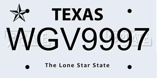 WGV9997 Texas License Plate