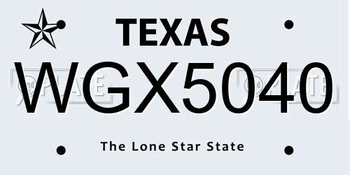 WGX5040 Texas License Plate