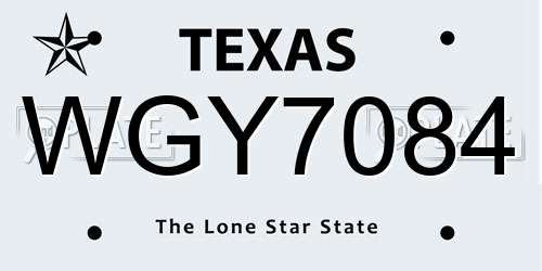 WGY7084 Texas License Plate