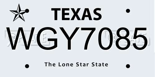 WGY7085 Texas License Plate
