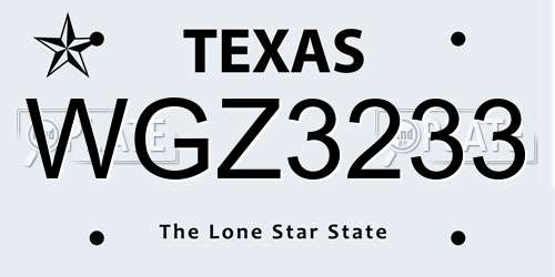 WGZ3233 Texas License Plate