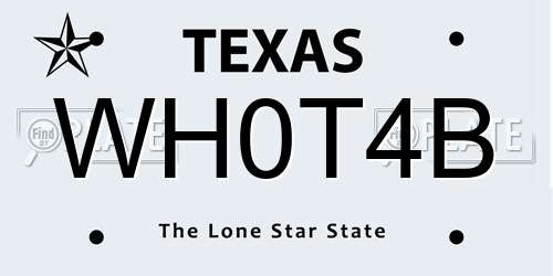 WH0T4B Texas License Plate