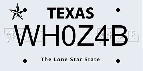 WH0Z4B Texas License Plate
