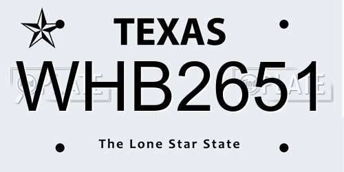 WHB2651 Texas License Plate
