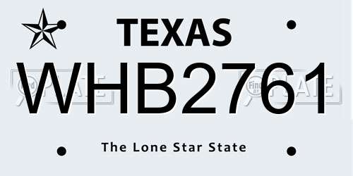 WHB2761 Texas License Plate