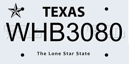 WHB3080 Texas License Plate