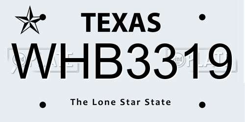 WHB3319 Texas License Plate