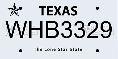 WHB3329 Texas License Plate