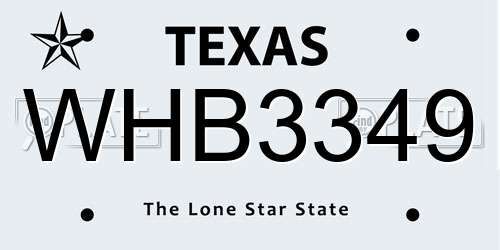 WHB3349 Texas License Plate