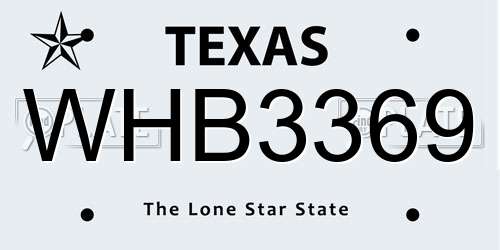 WHB3369 Texas License Plate