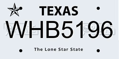 WHB5196 Texas License Plate