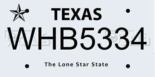 WHB5334 Texas License Plate