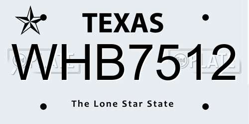 WHB7512 Texas License Plate