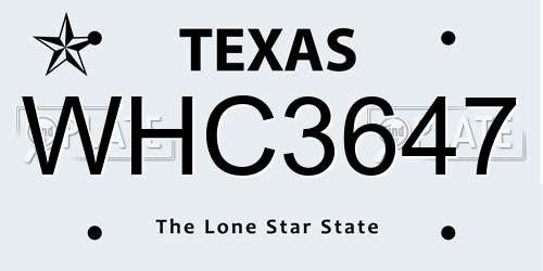 WHC3647 Texas License Plate