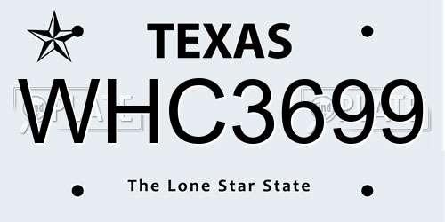 WHC3699 Texas License Plate