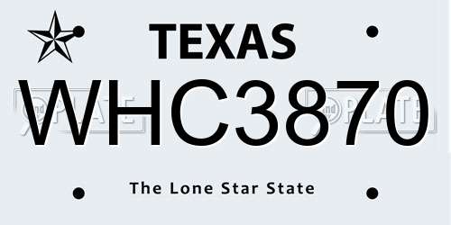 WHC3870 Texas License Plate