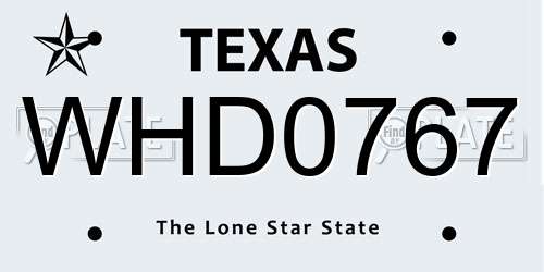 WHD0767 Texas License Plate
