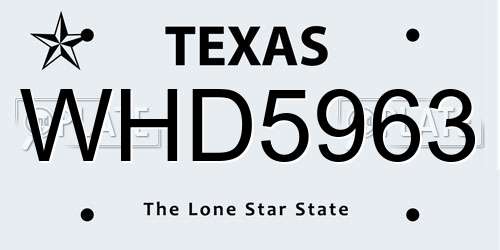 WHD5963 Texas License Plate